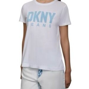 DKNY woman White Tee with Light Blue Logo